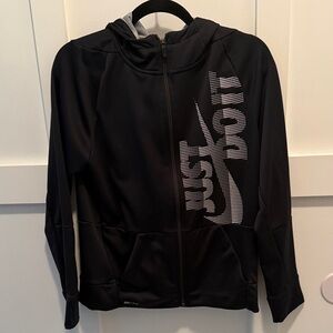 Boys Nike Black Hoodie with White Dotted Swoosh Graphic size X large